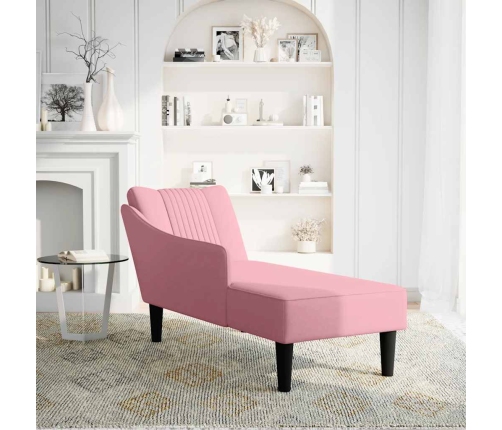 Chaise longue con reposabrazos derecho terciopelo rosa