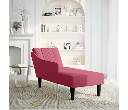 Chaise longue con reposabrazos derecho terciopelo rojo vino