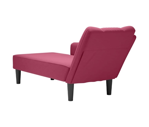 Chaise longue con reposabrazos derecho terciopelo rojo vino