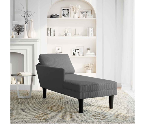 Chaise longue con cojín de tela de pana gris oscuro