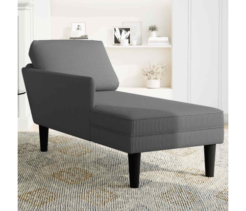 Chaise longue con cojín de tela de pana gris oscuro