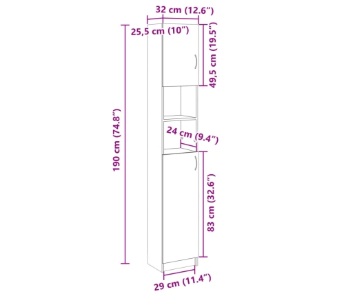 Armario baño madera de ingeniería color roble 32x25,5x190 cm