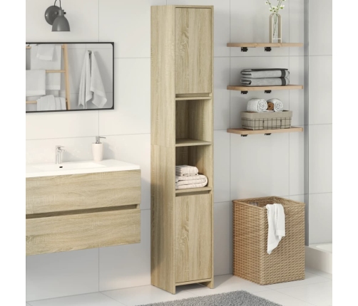 Armario de baño madera contrachapada color roble 30x30x183,5 cm