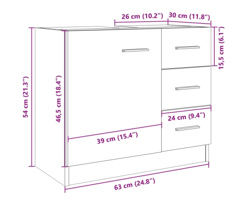 Armario para lavabo madera contrachapada color roble 63x30x54cm