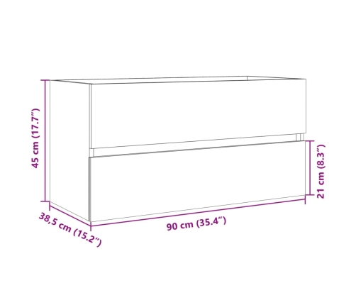 Armario lavabo madera contrachapada roble Sonoma 90x38,5x45 cm