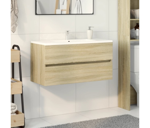 Armario lavabo madera contrachapada roble Sonoma 90x38,5x45 cm