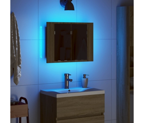 Armario con espejo LED madera roble Sonoma 60x12x45 cm