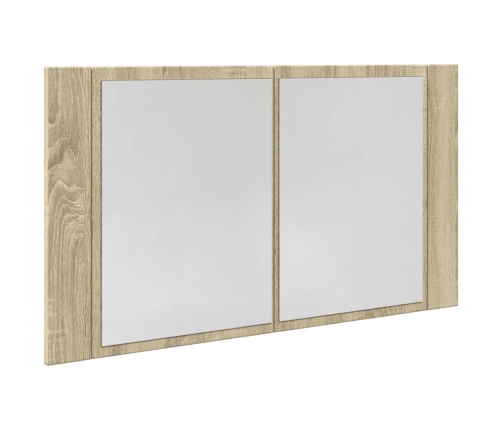 Armario con espejo LED madera roble Sonoma 80x12x45 cm