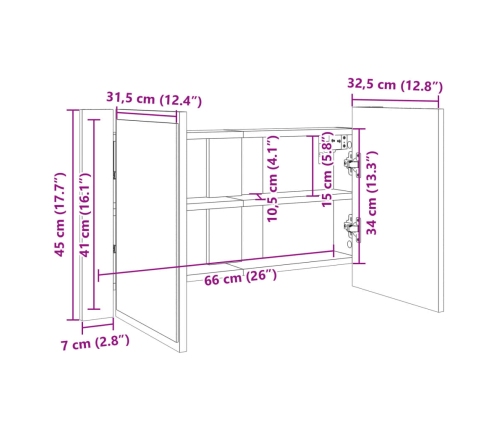 Armario con espejo LED madera roble Sonoma 80x12x45 cm