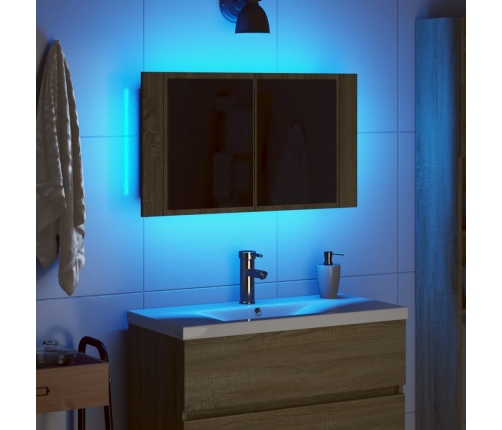 Armario con espejo LED madera roble Sonoma 80x12x45 cm