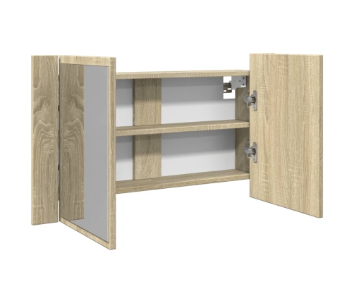 Armario con espejo LED madera roble Sonoma 80x12x45 cm