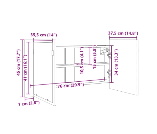 Armario y espejo LED madera ingeniería roble Sonoma 90x12x45 cm