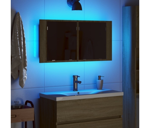 Armario y espejo LED madera ingeniería roble Sonoma 90x12x45 cm