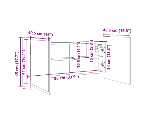 Armario y espejo LED madera ingeniería roble Sonoma 100x12x45cm