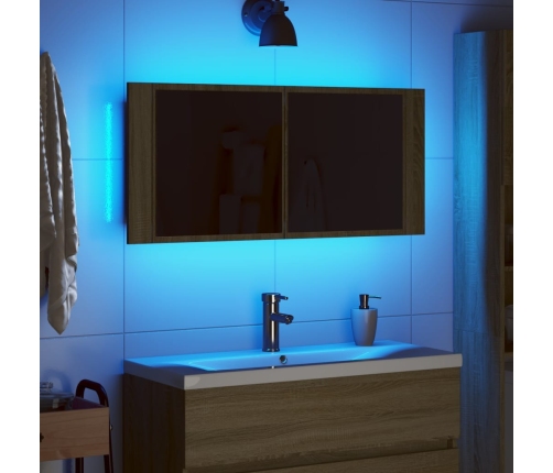 Armario y espejo LED madera ingeniería roble Sonoma 100x12x45cm