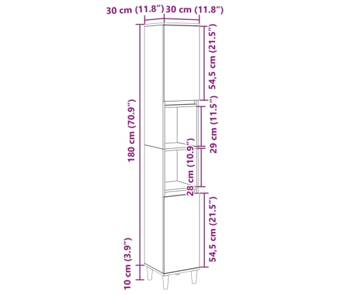 Armario de baño madera contrachapada roble Sonoma 30x30x190 cm