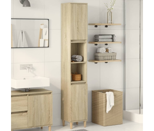 Armario de baño madera contrachapada roble Sonoma 30x30x190 cm