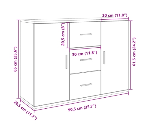 Aparador de madera de ingeniería blanco brillo 90,5x29,5x65 cm