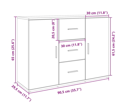 Aparador de madera de ingeniería roble ahumado 90,5x29,5x65 cm