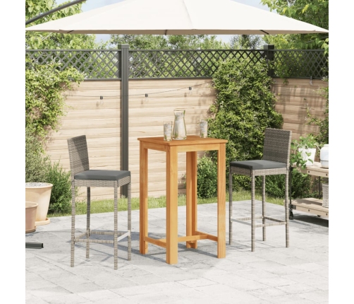 Mesa y taburetes de jardín 3 pzas madera acacia ratán PE gris