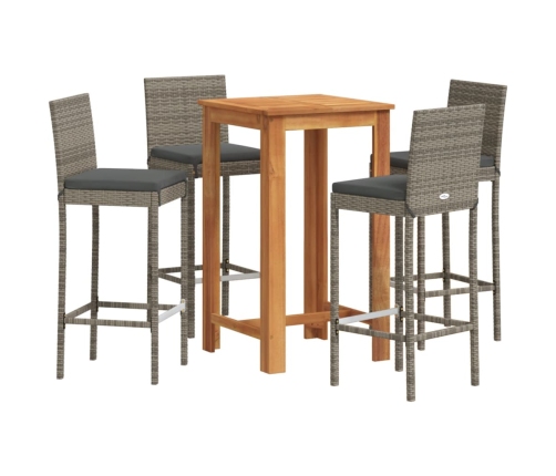 Mesa y taburetes de jardín 5 pzas madera acacia ratán PE gris