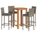 Mesa y taburetes de jardín 5 pzas madera acacia ratán PE gris