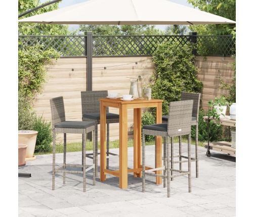 Mesa y taburetes de jardín 5 pzas madera acacia ratán PE gris