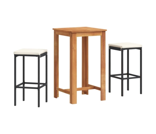 Mesa y taburetes de jardín 3 pzas madera acacia ratán PE negro