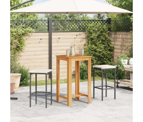 Mesa y taburetes de jardín 3 pzas madera acacia ratán PE negro