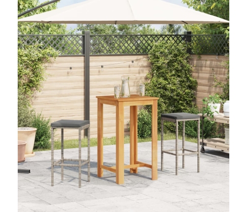 Mesa y taburetes de jardín 3 pzas madera acacia ratán PE gris