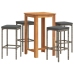 Mesa y taburetes de jardín 5 pzas madera acacia ratán PE gris