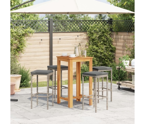 Mesa y taburetes de jardín 5 pzas madera acacia ratán PE gris