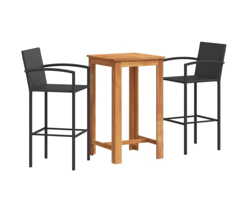 Mesa y taburetes de jardín 3 pzas madera acacia ratán PE negro