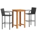 Mesa y taburetes de jardín 3 pzas madera acacia ratán PE negro