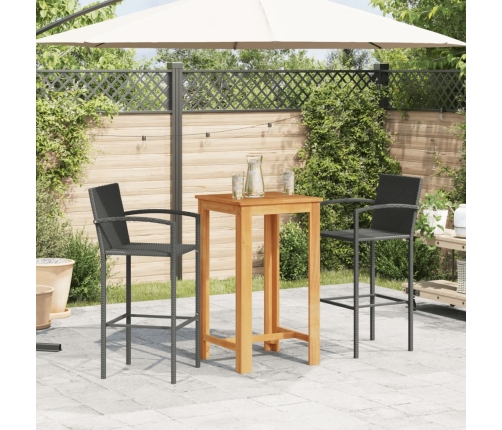Mesa y taburetes de jardín 3 pzas madera acacia ratán PE negro