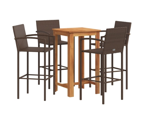 Mesa y taburetes de jardín 5 pzas madera acacia ratán PE marrón