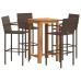 Mesa y taburetes de jardín 5 pzas madera acacia ratán PE marrón