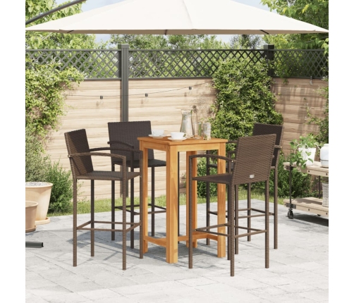 Mesa y taburetes de jardín 5 pzas madera acacia ratán PE marrón