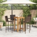 Mesa y taburetes de jardín 5 pzas madera acacia ratán PE marrón