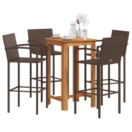 Mesa y taburetes de jardín 5 pzas madera acacia ratán PE marrón