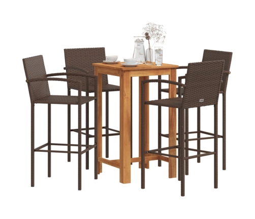 Mesa y taburetes de jardín 5 pzas madera acacia ratán PE marrón