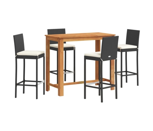 Mesa y taburetes de jardín 5 pzas madera acacia ratán PE negro