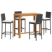 Mesa y taburetes de jardín 5 pzas madera acacia ratán PE negro