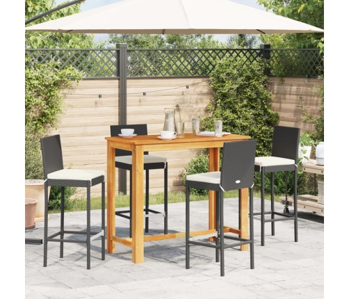 Mesa y taburetes de jardín 5 pzas madera acacia ratán PE negro