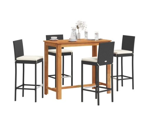 Mesa y taburetes de jardín 5 pzas madera acacia ratán PE negro