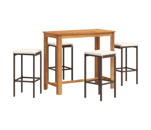 Mesa y taburetes de jardín 5 pzas madera acacia ratán PE marrón