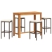 Mesa y taburetes de jardín 5 pzas madera acacia ratán PE marrón