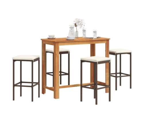 Mesa y taburetes de jardín 5 pzas madera acacia ratán PE marrón