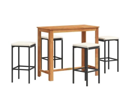 Mesa y taburetes de jardín 5 pzas madera acacia ratán PE negro