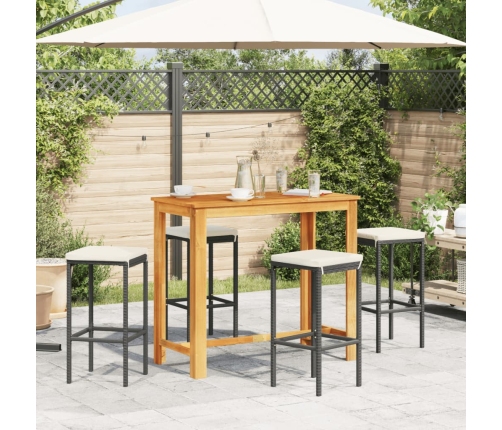 Mesa y taburetes de jardín 5 pzas madera acacia ratán PE negro